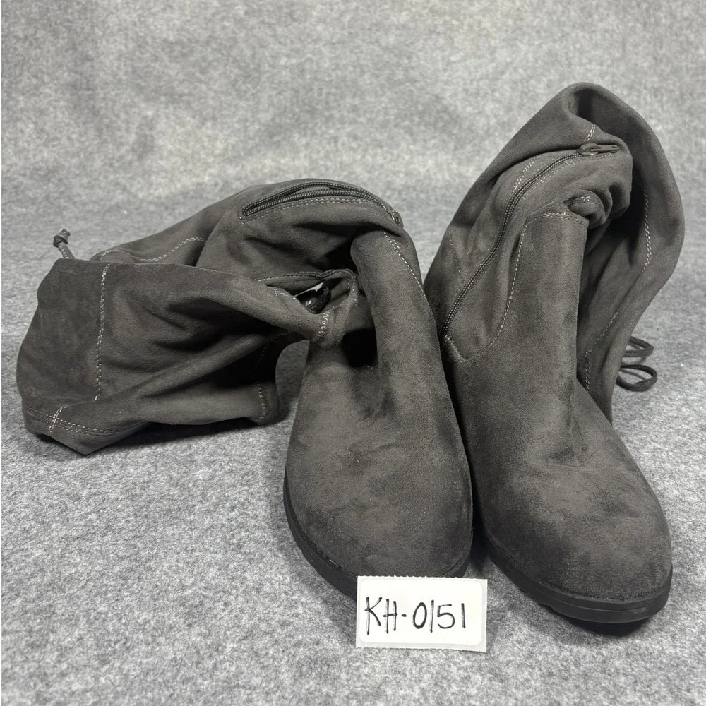 Unisa Tall Over The Knee Boots 10M Grey‎ Faux Suede Tie Back